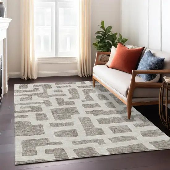 Taupe And Gray Abstract Washable Indoor Outdoor Area Rug Photo 9
