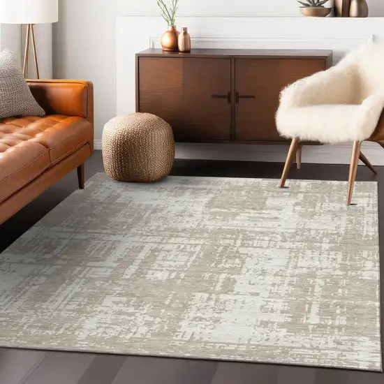Taupe And Ivory Abstract Washable Indoor Outdoor Area Rug Photo 9