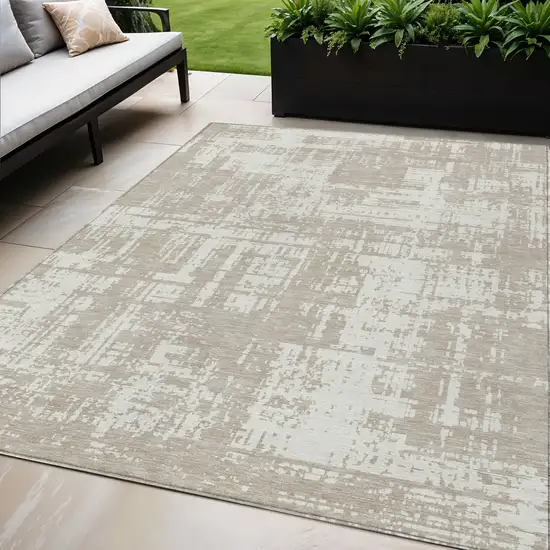 Taupe And Ivory Abstract Washable Indoor Outdoor Area Rug Photo 1