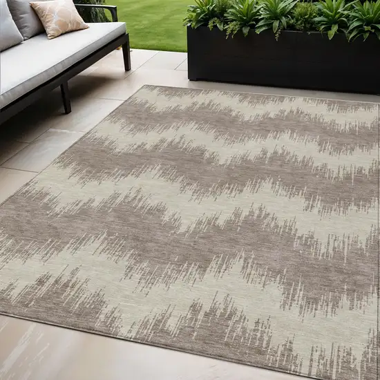 Taupe And Ivory Chevron Washable Indoor Outdoor Area Rug Photo 1