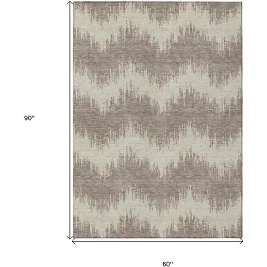 Taupe And Ivory Chevron Washable Indoor Outdoor Area Rug Photo 3
