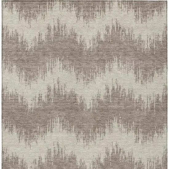 Taupe And Ivory Chevron Washable Indoor Outdoor Area Rug Photo 6