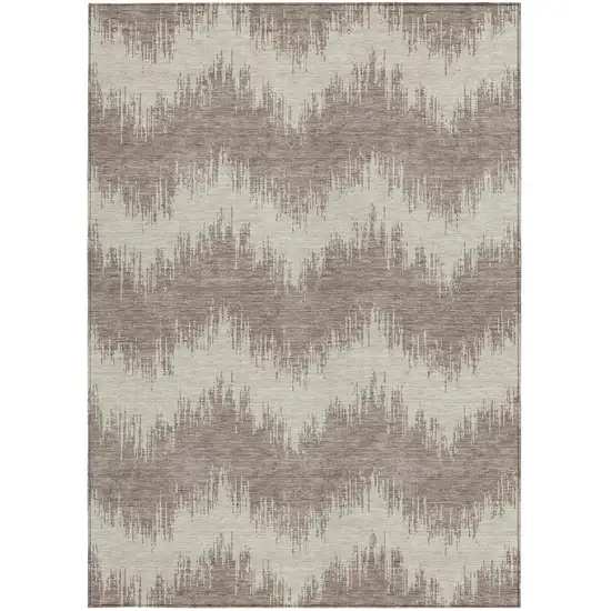 Taupe And Ivory Chevron Washable Indoor Outdoor Area Rug Photo 7