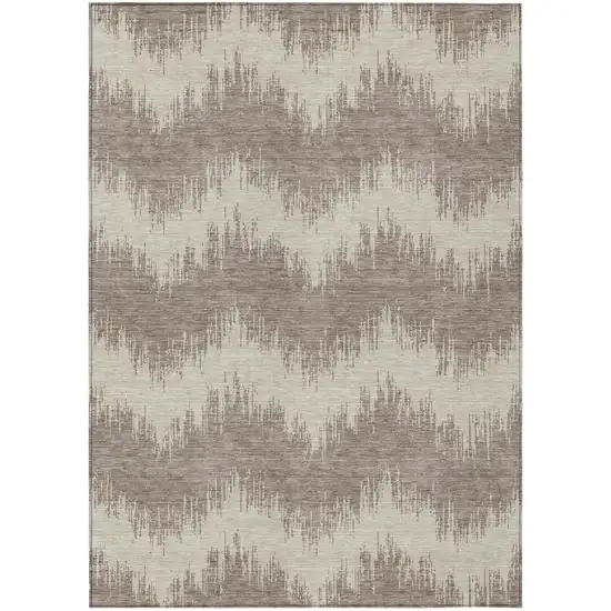 Taupe And Ivory Chevron Washable Indoor Outdoor Area Rug Photo 2