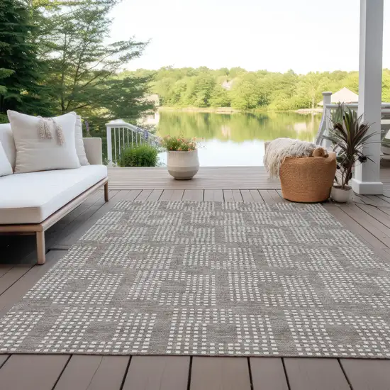 Taupe And Ivory Geometric Washable Indoor Outdoor Area Rug Photo 8