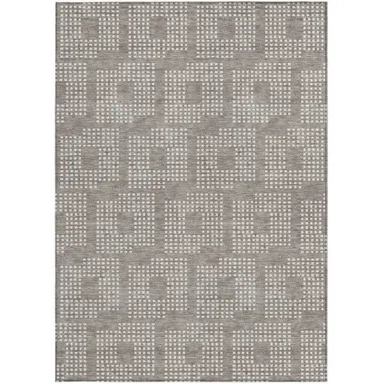 Taupe And Ivory Geometric Washable Indoor Outdoor Area Rug Photo 7