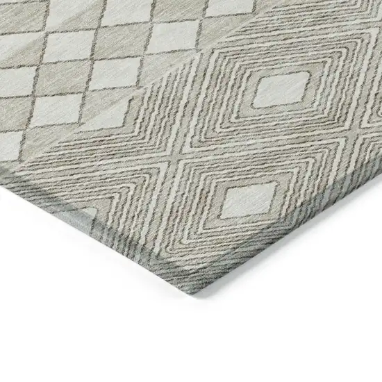 Taupe And Ivory Geometric Washable Indoor Outdoor Area Rug Photo 5