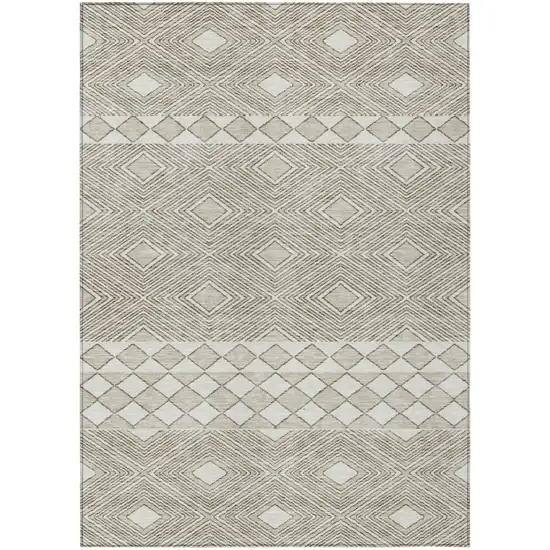 Taupe And Ivory Geometric Washable Indoor Outdoor Area Rug Photo 2