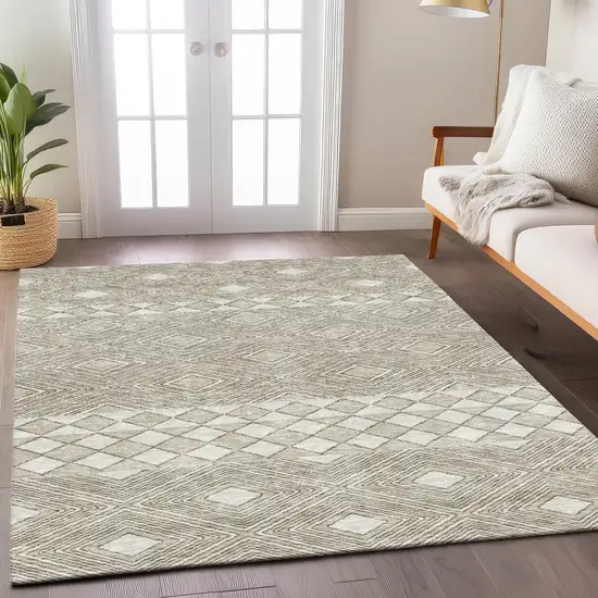 Taupe And Ivory Geometric Washable Indoor Outdoor Area Rug Photo 9