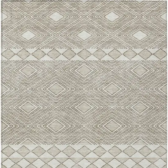 Taupe And Ivory Geometric Washable Indoor Outdoor Area Rug Photo 7