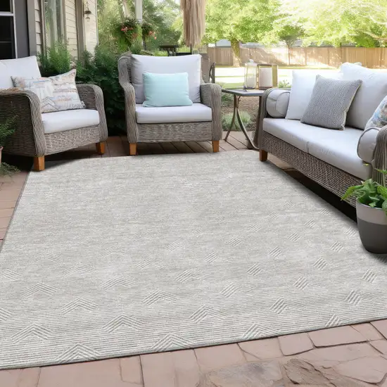 Taupe And Ivory Geometric Washable Indoor Outdoor Area Rug Photo 8