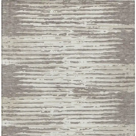 Taupe And Ivory Striped Washable Indoor Outdoor Area Rug Photo 7