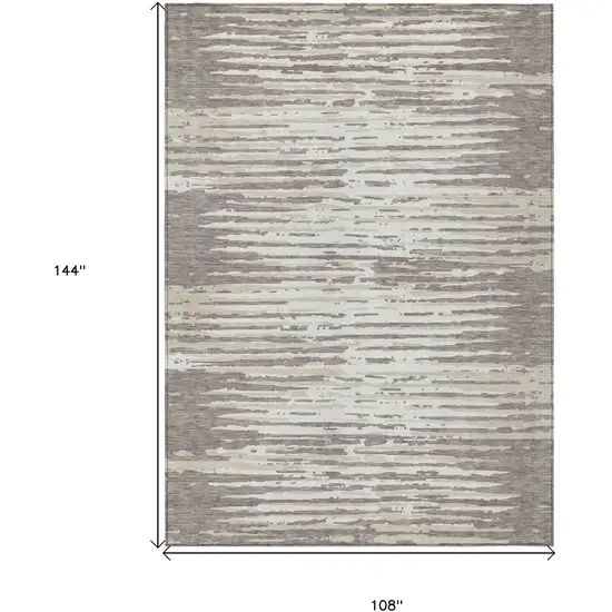 Taupe And Ivory Striped Washable Indoor Outdoor Area Rug Photo 3