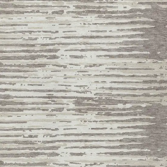Taupe And Ivory Striped Washable Indoor Outdoor Area Rug Photo 6