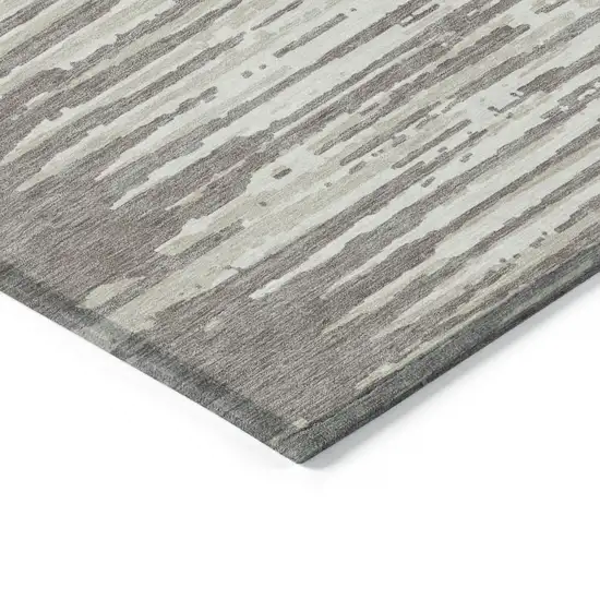 Taupe And Ivory Striped Washable Indoor Outdoor Area Rug Photo 5