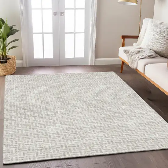 Taupe And Silver Geometric Washable Indoor Outdoor Area Rug Photo 9