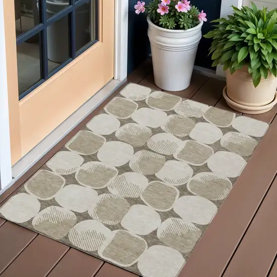 Taupe Beige And Gray Abstract Washable Indoor Outdoor Area Rug Photo 1