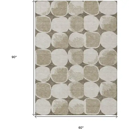 Taupe Beige And Gray Abstract Washable Indoor Outdoor Area Rug Photo 3