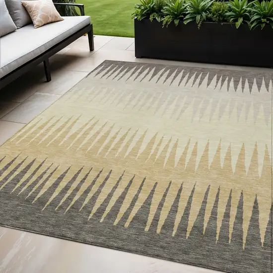 Taupe Beige And Gray Striped Washable Indoor Outdoor Area Rug Photo 1