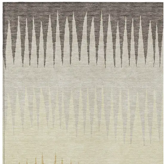 Taupe Beige And Gray Striped Washable Indoor Outdoor Area Rug Photo 6