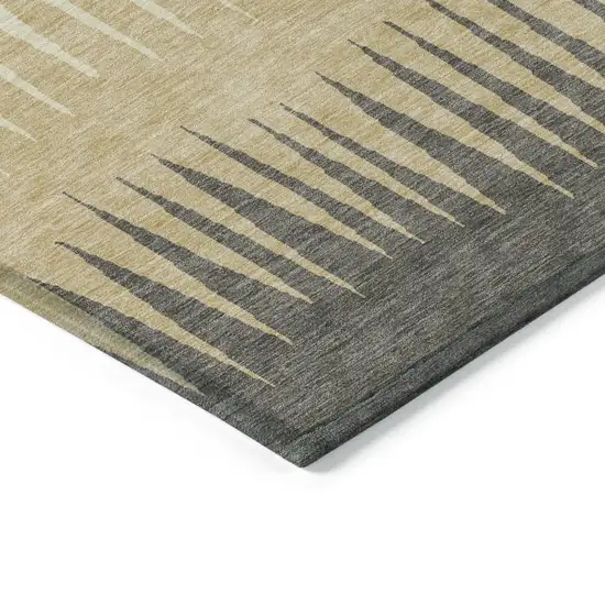 Taupe Beige And Gray Striped Washable Indoor Outdoor Area Rug Photo 5