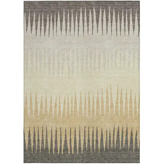 Taupe Beige And Gray Striped Washable Indoor Outdoor Area Rug Photo 7