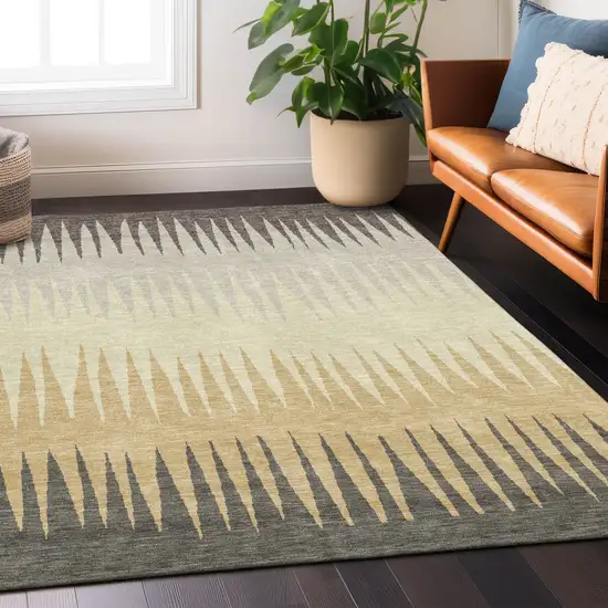 Taupe Beige And Gray Striped Washable Indoor Outdoor Area Rug Photo 9
