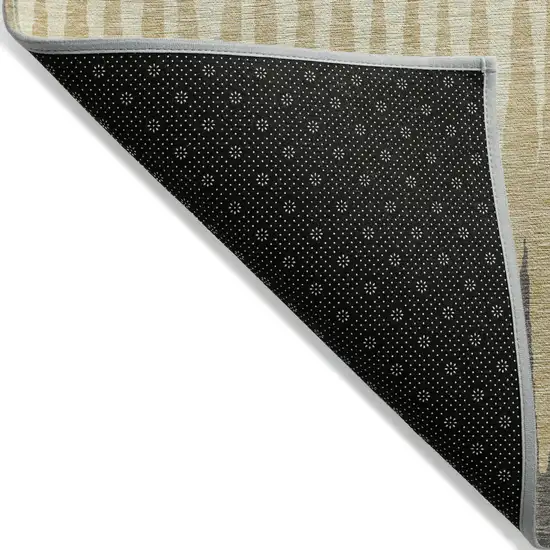 Taupe Beige And Gray Striped Washable Indoor Outdoor Area Rug Photo 4
