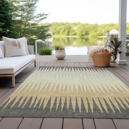 Taupe Beige And Gray Striped Washable Indoor Outdoor Area Rug Photo 8