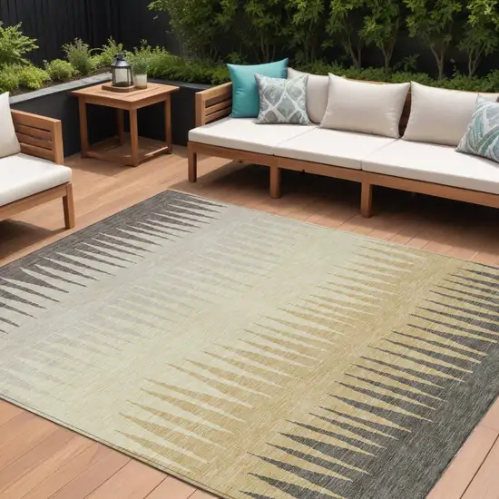 Taupe Beige And Gray Striped Washable Indoor Outdoor Area Rug Photo 1