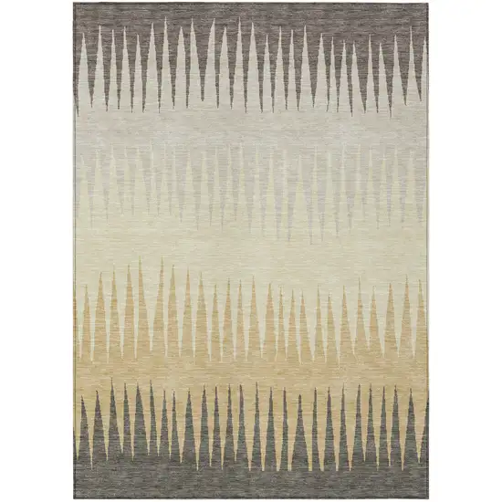 Taupe Beige And Gray Striped Washable Indoor Outdoor Area Rug Photo 2