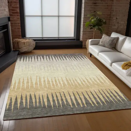 Taupe Beige And Gray Striped Washable Indoor Outdoor Area Rug Photo 9