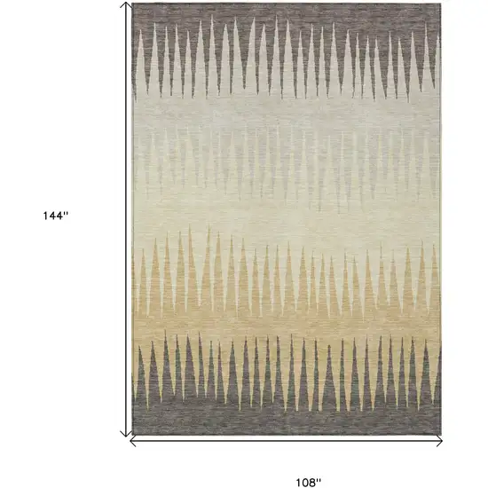 Taupe Beige And Gray Striped Washable Indoor Outdoor Area Rug Photo 3