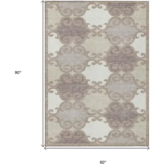 Taupe Beige And Gray Trellis Washable Indoor Outdoor Area Rug Photo 3