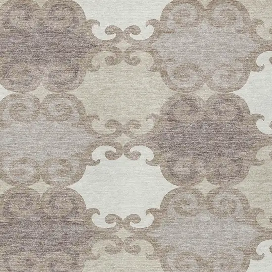 Taupe Beige And Gray Trellis Washable Indoor Outdoor Area Rug Photo 6