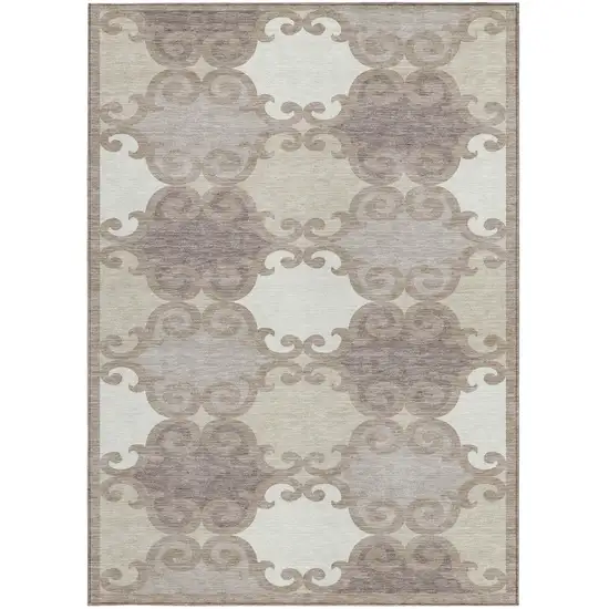 Taupe Beige And Gray Trellis Washable Indoor Outdoor Area Rug Photo 7