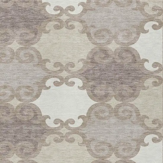 Taupe Beige And Gray Trellis Washable Indoor Outdoor Area Rug Photo 6