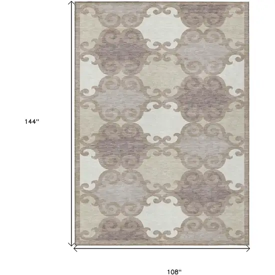 Taupe Beige And Gray Trellis Washable Indoor Outdoor Area Rug Photo 3