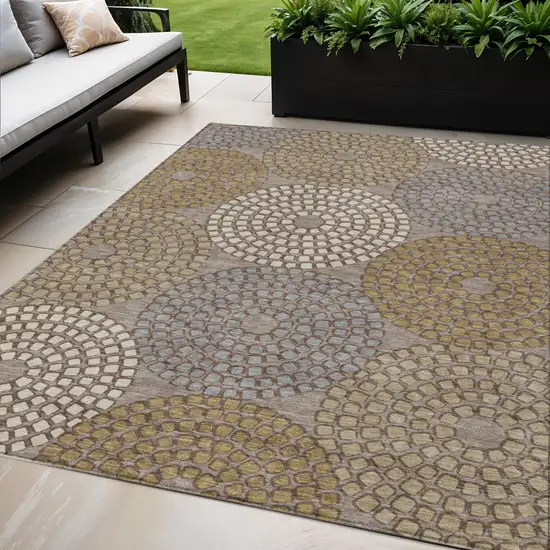 Taupe Beige And Green Geometric Washable Indoor Outdoor Area Rug Photo 1