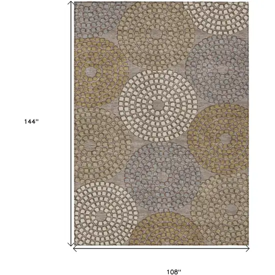 Taupe Beige And Green Geometric Washable Indoor Outdoor Area Rug Photo 3
