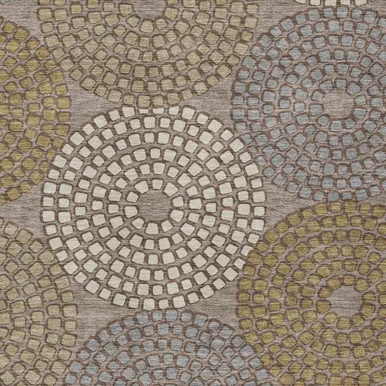 Taupe Beige And Green Geometric Washable Indoor Outdoor Area Rug Photo 7