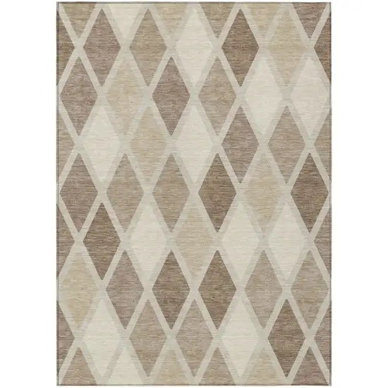 Taupe Beige And Ivory Geometric Washable Indoor Outdoor Area Rug Photo 2