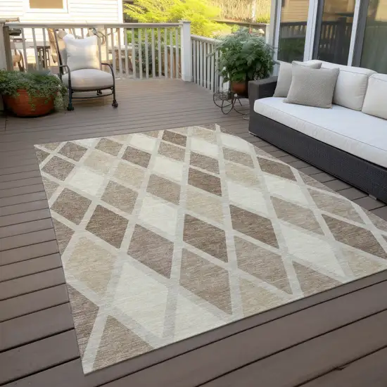 Taupe Beige And Ivory Geometric Washable Indoor Outdoor Area Rug Photo 9