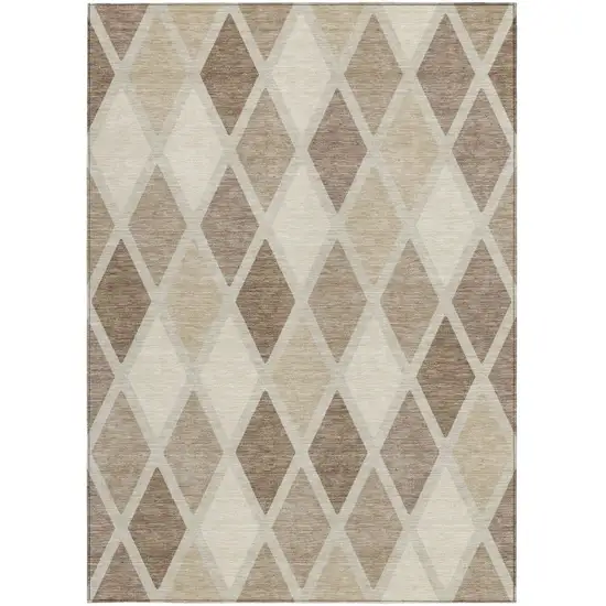 Taupe Beige And Ivory Geometric Washable Indoor Outdoor Area Rug Photo 8