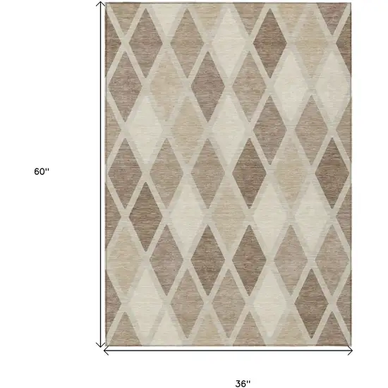 Taupe Beige And Ivory Geometric Washable Indoor Outdoor Area Rug Photo 3