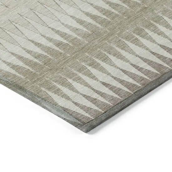 Taupe Beige And Ivory Striped Washable Indoor Outdoor Area Rug Photo 5