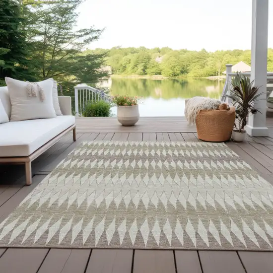 Taupe Beige And Ivory Striped Washable Indoor Outdoor Area Rug Photo 8