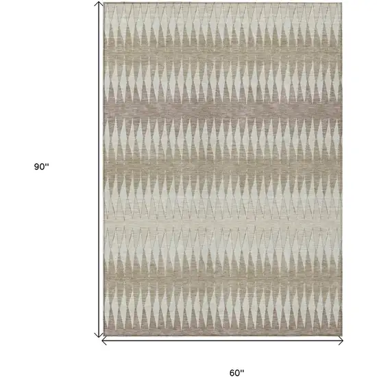 Taupe Beige And Ivory Striped Washable Indoor Outdoor Area Rug Photo 3