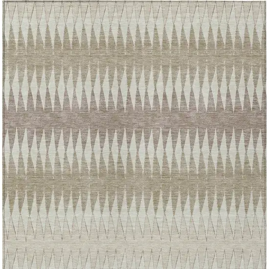 Taupe Beige And Ivory Striped Washable Indoor Outdoor Area Rug Photo 6