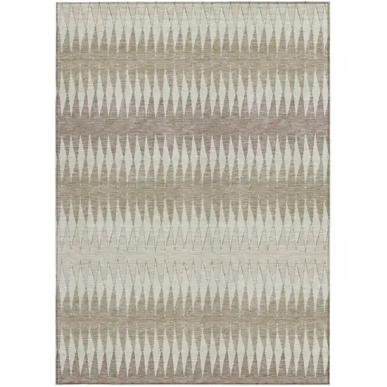 Taupe Beige And Ivory Striped Washable Indoor Outdoor Area Rug Photo 7